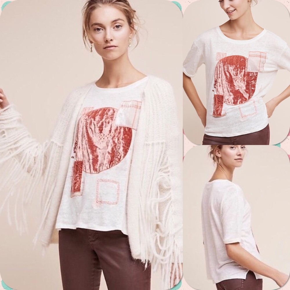 Anthropologie Patched Velvet Tee PXXS NWOT Retail $68